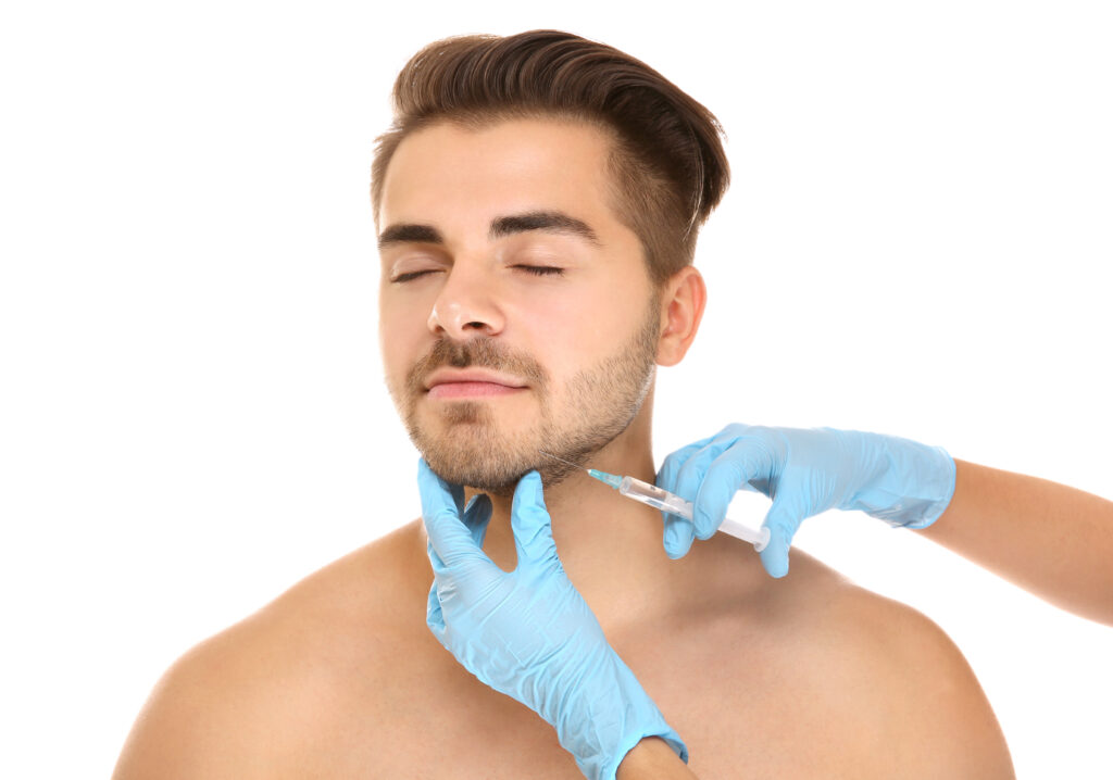 Man receiving injection in his face